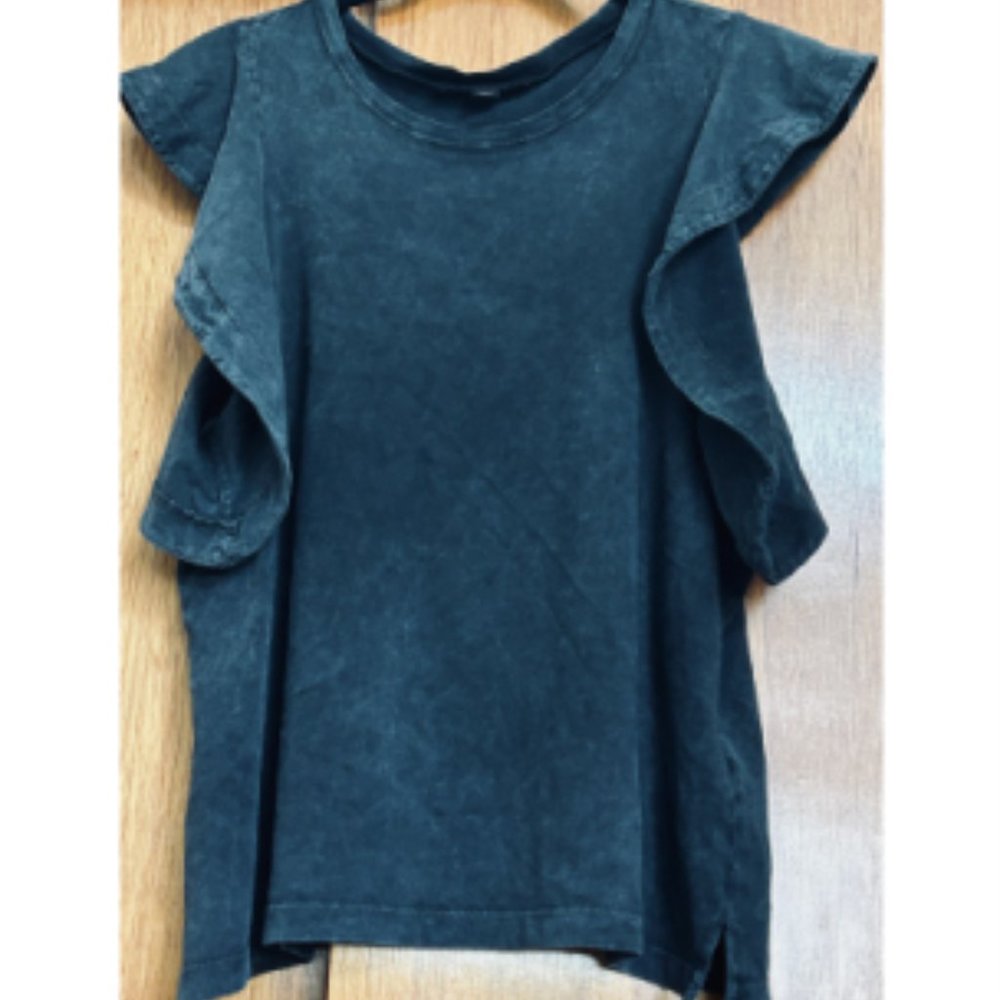 ALLSAINTS FLUTTER SLEEVE ACID WASH EFFECT TEE SHIRT